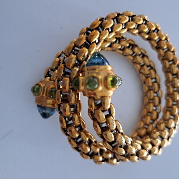 FOPE 18K White Yellow Gold Twist Snake Blue Green Cabochons VTG 1989 RARE - Picture 8 of 12